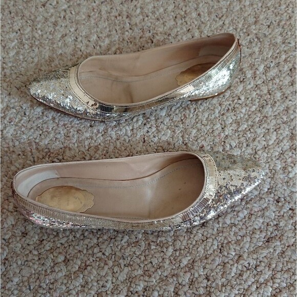 Rene Caovilla gold tone sequin satin ballet flat size 37.5 - Picture 4 of 16